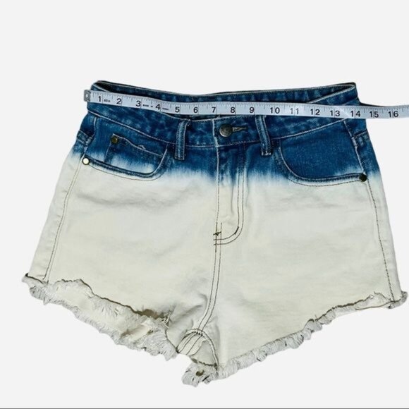TopShop Moto Dip Dyed Cut-Off Denim Shorts Size L – Ombre High-Waisted Jean Shor - Picture 6 of 6